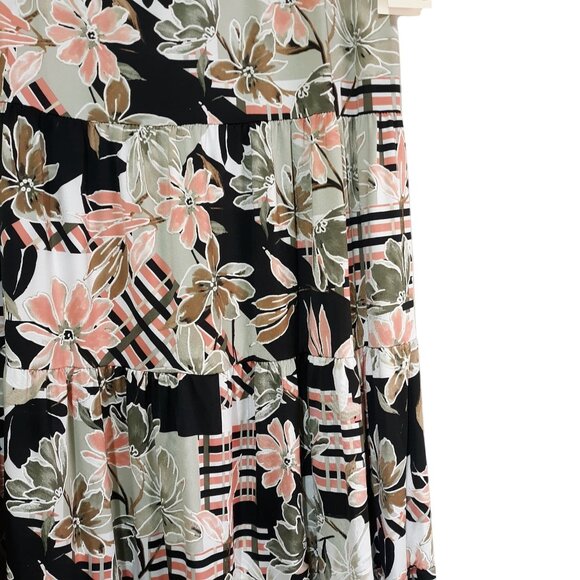 Emi & Joe Women L Midi Skirt Floral & Plaid Print Lightweight Polyester Spandex - Picture 2 of 4